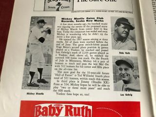 RARE 1967 York Yankees Program Mickey Mantle & Harmon Killebrew Homers Twins 2