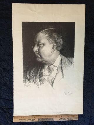 Rare 1908 Theodore Roosevelt Drawn From Life At White House Signed Leo Mielziner