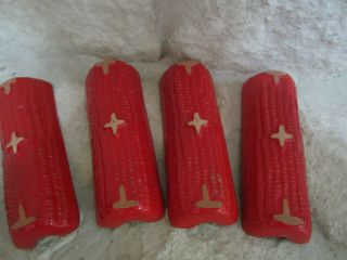 Rare Find 4 Frankoma Westwind Flame Red Corn On The Cob Holders
