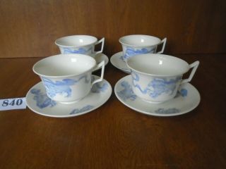 Rare Wedgwood Chinese Tigers Blue - 4 X Tea Cups & Saucers