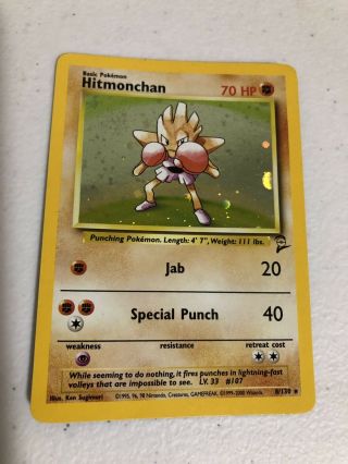 Holo Hitmonchan 8/130,  Pokemon Card,  Base Set 2,  Near (nm),  Rare Holographic