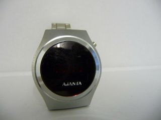 RARE Vintage Ajanta red LED digital display wrist watch; steel case 1970 ' s era 4