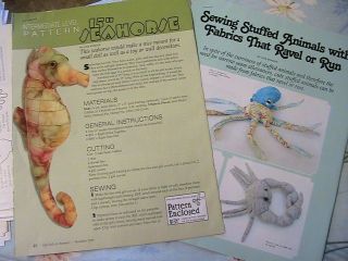 Seahorse Lois Boncer Rare Oop 15 " Tall Whimsical Cloth Art Doll Pattern,  2009