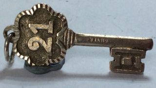 Rare Vintage Silver Bracelet Charm Of A 21 Key To The Door Birthday