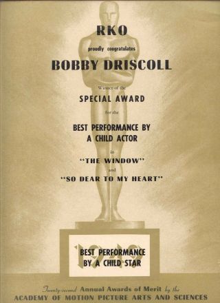 1950 Rare Bobby Driscoll Rko 