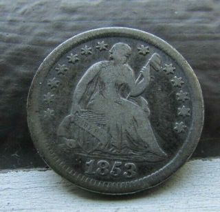 1853 NO Arrows RARE Seated Liberty Half dime Fine/VF Only 135k minted 3