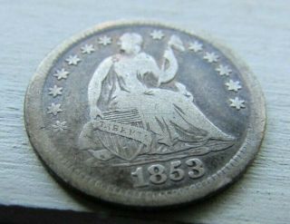 1853 NO Arrows RARE Seated Liberty Half dime Fine/VF Only 135k minted 4
