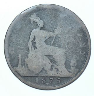 Rare 1875 Penny,  Heaton British Coin From Victoria [r11] Fair