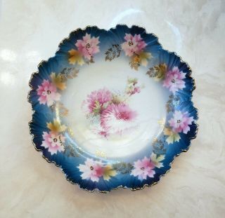 Rare Antique Exquisite Rs Prussia Ornate Blue Gold Rimmed Bowl With Red Mark