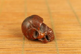 Rare chinese old yak horn hand carved skull head statue netsuke pendant gift 4