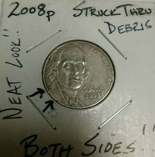 2008 P Jefferson Nickel Error Coin Die Crack Obverse Reverse " Zombie Face " Rare