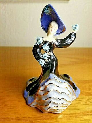 Vtg.  Jinah Lind Porcelain Lady (mae West?) 4 " Figurine - Big Hat - Ball Gown Rare