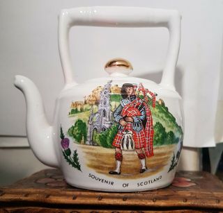 Large Souvenir Of Scotland Salt Shaker Kettle Tea Pot Piper Rare