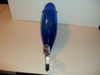 Rare Mid Century Blenko Fish Blue Clear Fins Vase Foil Label MT 2