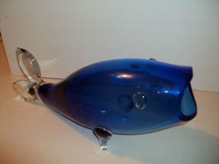 Rare Mid Century Blenko Fish Blue Clear Fins Vase Foil Label MT 7