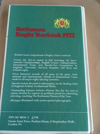 RARE ROTHMANS RUGBY UNION YEARBOOK 1972 HARDBACK EDITION 3