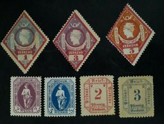 Rare 1880s Germany 7 Local Verkehr Bochum Private Postage Imperf Stamps