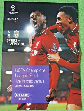 Rare Liverpool Uefa Champions League Final 2019 Bt Sport Poster Nt Ticket Madrid