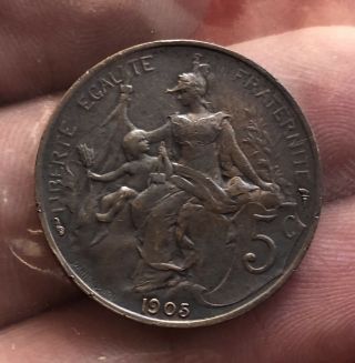 France 5 Centimes 1905 AUnc RARE 2