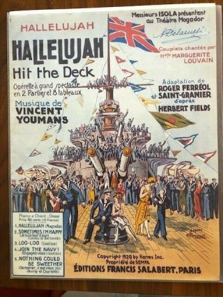 Youmans Hallelujah Hit The Deck.  Rare 1929 French Sheet Music