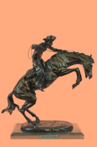 Large Rare " Bronco Buster " Solid Bronze Statue By Frederic Remington Hot Cast Nr
