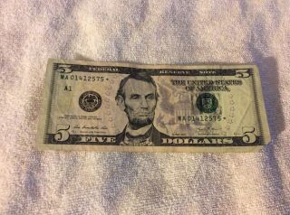 ✯ 2013 $5✯ Five Dollar Bill Top Rare Star Note - Ma 01412575