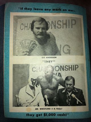 Rare Vintage 1976 GEORGIA CHAMPIONSHIP WRESTLING RINGSIDER PROGRAM NWA Wwe WWF 5