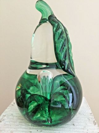 Vintage Bob St.  Clair Art Glass Paperweight Green Pear Design Rare " Hand - Signed "
