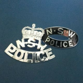 Vintage Obsolete Nsw South Wales Police Hat Rare Helmet Badge Rank