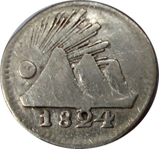 1824 Central America Republic 1/4 De Real - Very Rare Silver Coin - Guatemala