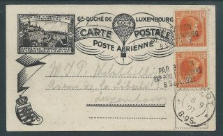 Luxembourg 1927 Rare Balloon Carte Postal