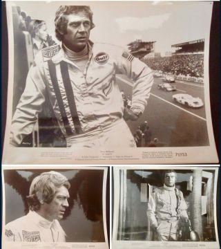 Le Mans Movie Photo Set X 3 Steve Mcqueen F1 Car Racing Rare 1971 Nm