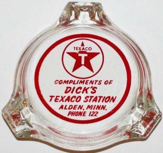 Vintage Glass Ashtray Texaco Gas Oil Dicks Texaco Station Alden Minnesota Rare