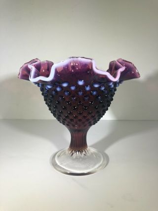 Fenton Plum Hobnail Opalescent Art Glass Compote Bowl Pedestal Stand Urn Rare