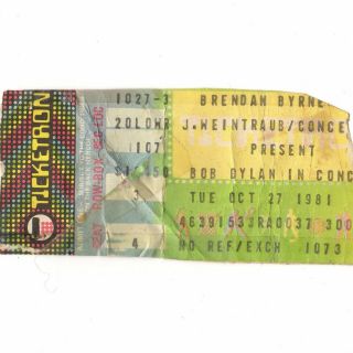 Bob Dylan Concert Ticket Stub East Rutherford Nj 10/27/81 Brendan Byrne Rare