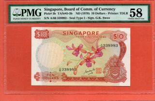 1970 Singapore Orchid $10 Note.  Pmg 58 Pick No 3b Rare Sign G.  K.  Swee S/n 338983