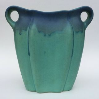 Rare Matte Green W/ Blue Drip Glaze Muncie Art Pottery Pillow Vase 192 Wow 9 "