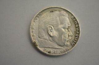 1936 / 5 Mark German Ww2 Silver Coin Third Reich Swastika Reichsmark Rare