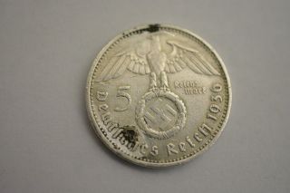1936 / 5 Mark German WW2 Silver Coin Third Reich Swastika Reichsmark Rare 2