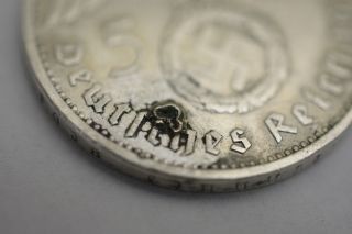 1936 / 5 Mark German WW2 Silver Coin Third Reich Swastika Reichsmark Rare 3