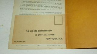 LIONEL EARLY 1939 INSTRUCTION BOOK WITH THE RARE LOCOSCOPE MAIL IN CARD 4
