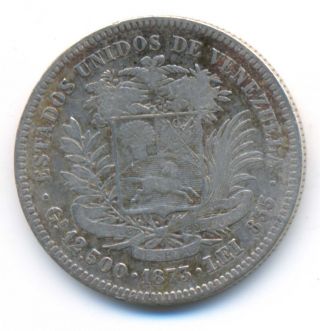Venezuela Republic Silver Coin 50 Centavos 1873 A F/vf Y 15 Rare