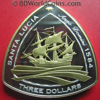 2007 Bermuda $3 Silver Proof Gold Gilt " Santa Lucia " 1584 Shipwreck W/coa Rare