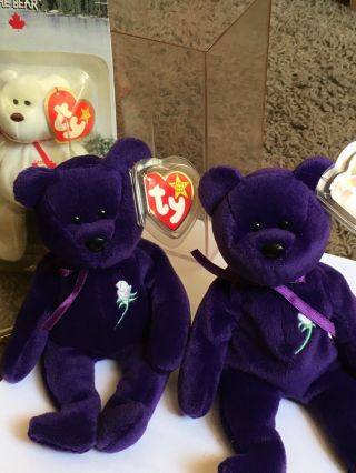 Bundle 2 RARE Princess Diana Beanie Bears Both PVC Pellets Made In Indonesia 5