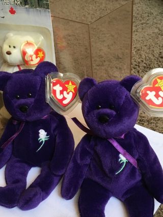 Bundle 2 RARE Princess Diana Beanie Bears Both PVC Pellets Made In Indonesia 8