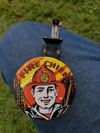 Rare Vintage F.  D.  Fire Chief Noisemaker Bicycle Bike Horn Siren Tin