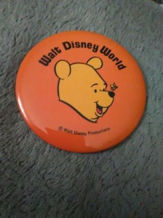 Rare Vintage Walt Disney World Winnie The Pooh Bear Pin Back Button 3.  25 " 70s 80s