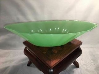 Early Fenton Jade Green Translucent Art Glass,  Boat Shaped Console Bowl,  Rare 2