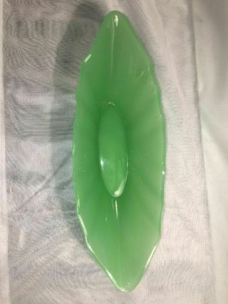 Early Fenton Jade Green Translucent Art Glass,  Boat Shaped Console Bowl,  Rare 3