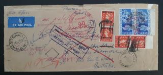Very Rare 1959 Great Britain Dlo Airmail Cover Ties 6 Stamps Inc Tangier O/p